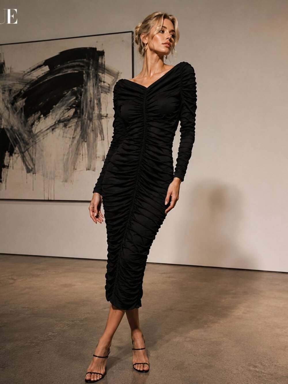 Zara Limited Edition Black Draped Midi Dress Sz Small NWT